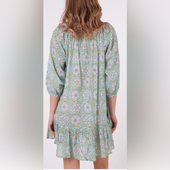 Isle Of Mine Aqua Blue Geo-Print Mini Dress Size S/M - Picture 6 of 7